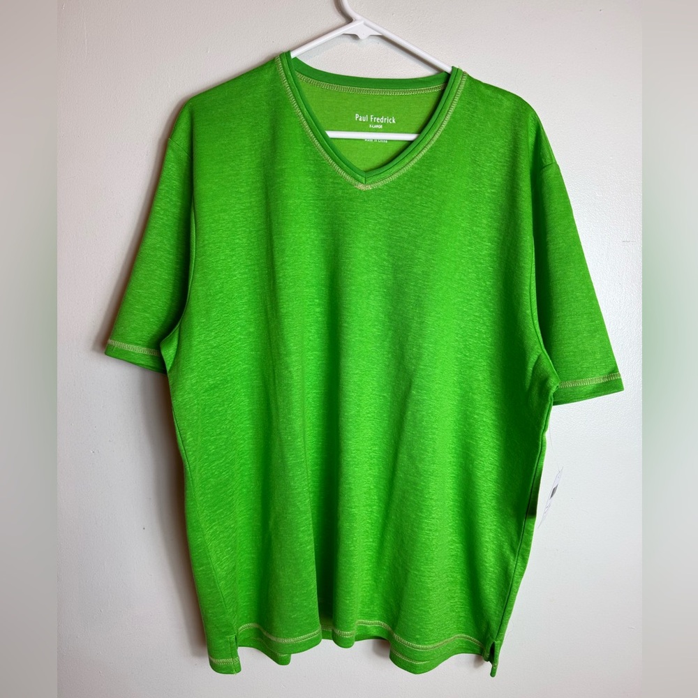 Paul Fredrick Linen Cotton Blend Mens V-Neck Tee Shirt Green NWT XL KST09S